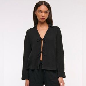 Abercrombie Long-Sleeve Oversized Tie-Front Gauzy Shirt